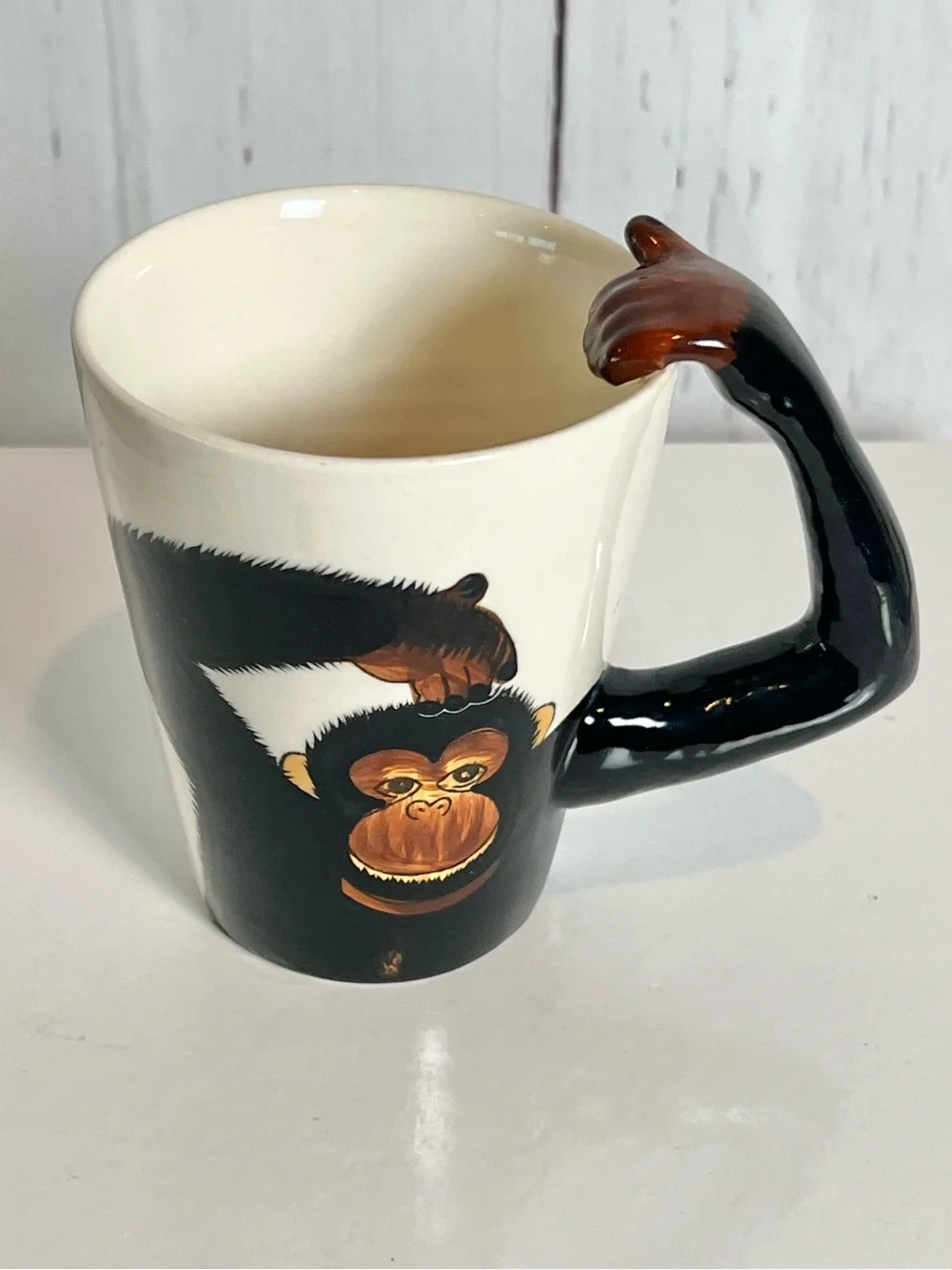 World Market Monkey Chimpanzee Mug Arm Handle Ceramic Made Thailand
